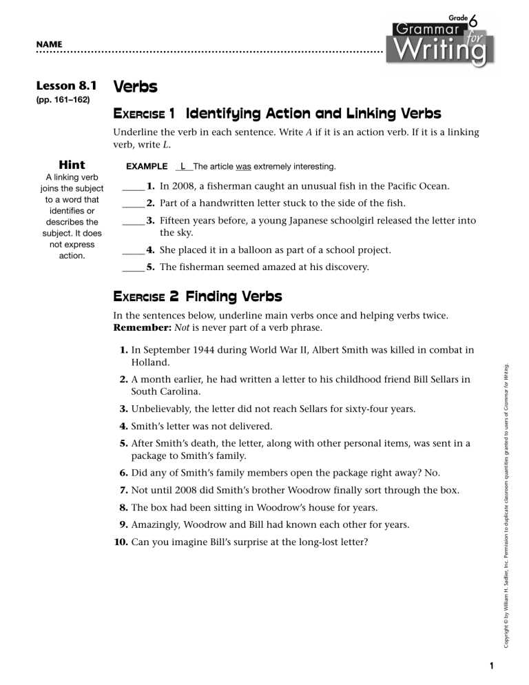 action and linking verb worksheets