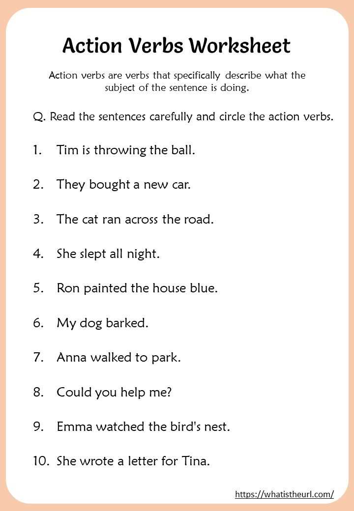 action verbs worksheet grade 2