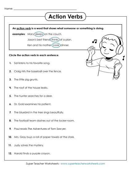 action verbs worksheet grade 2