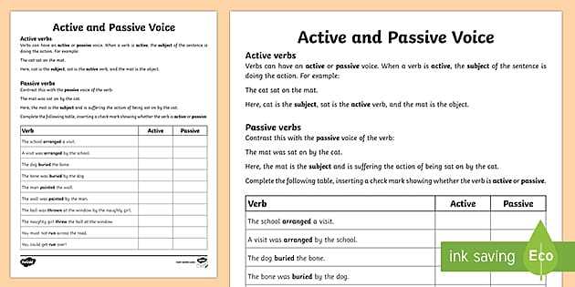 active and passive verbs worksheet