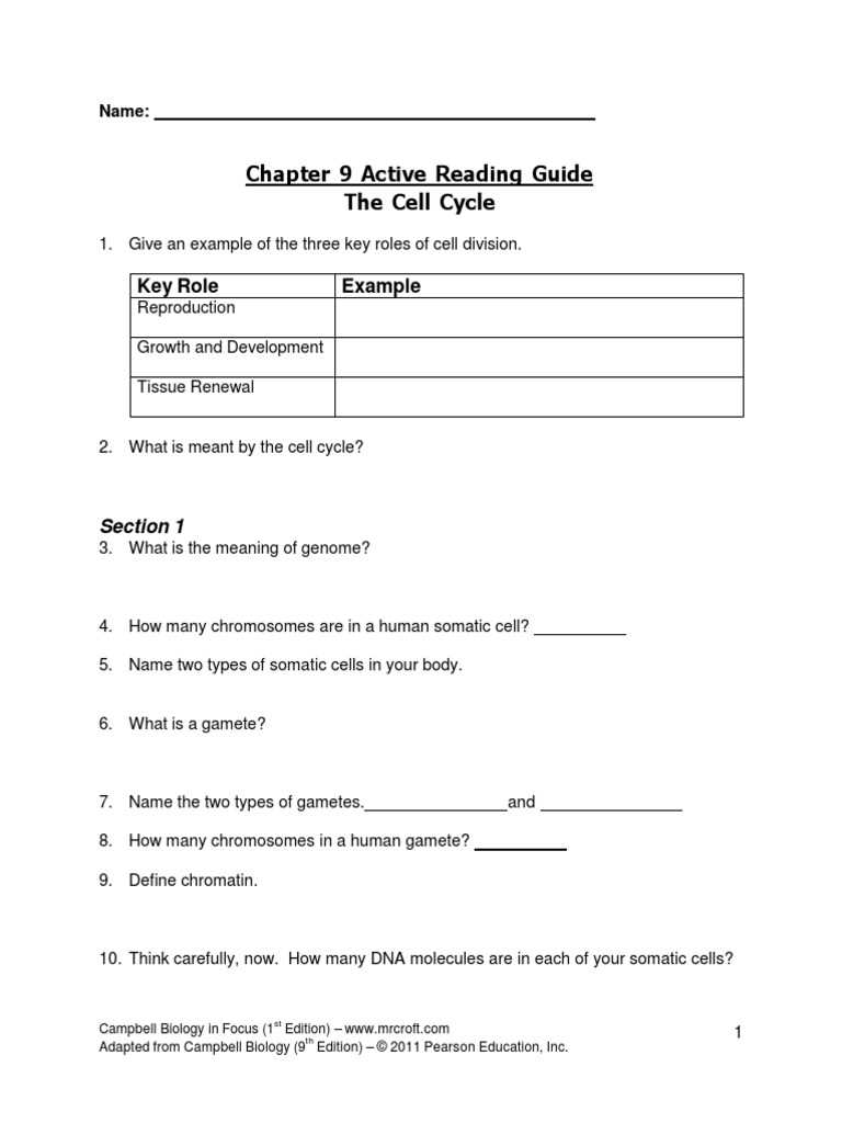 active reading worksheets cell reproduction