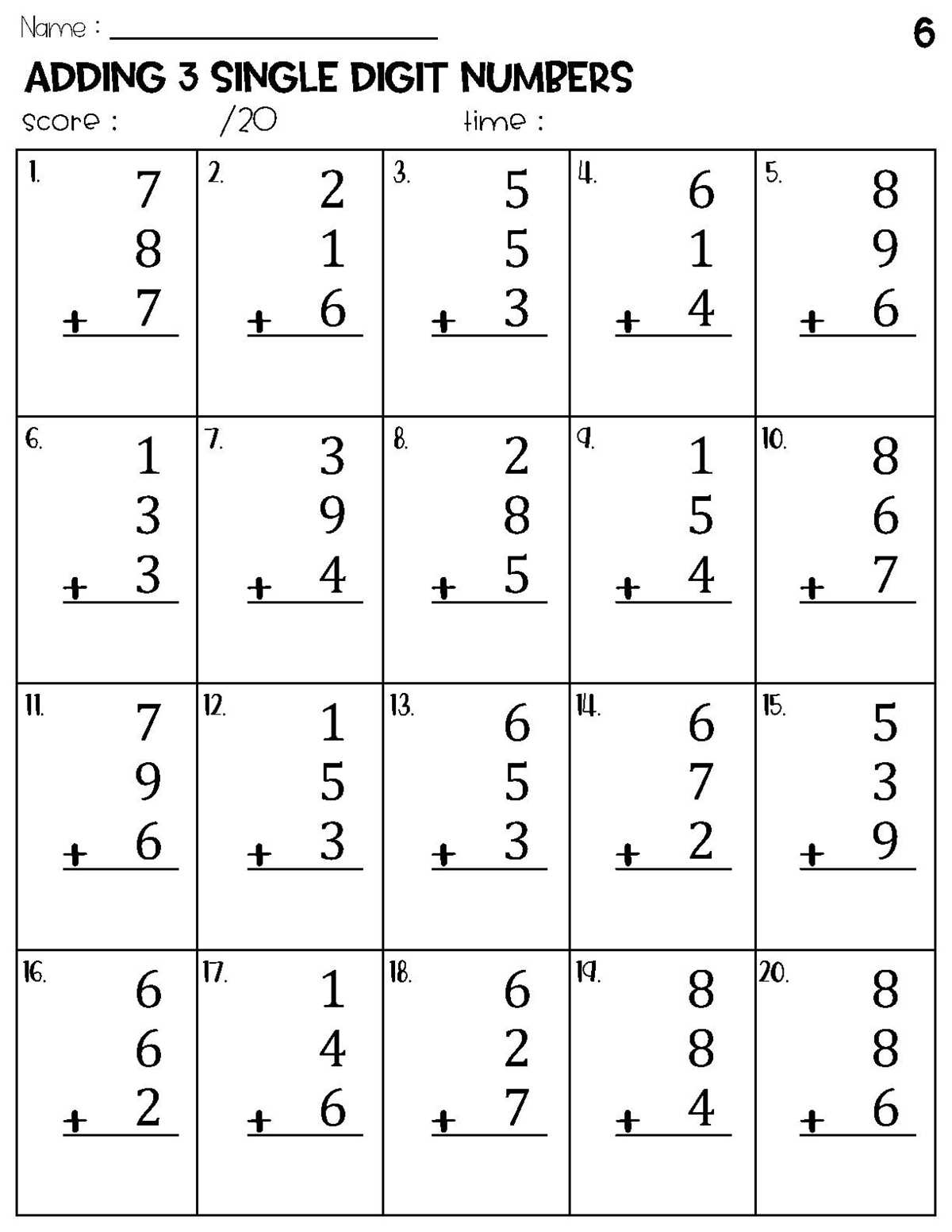 adding 3 numbers worksheet 1st grade