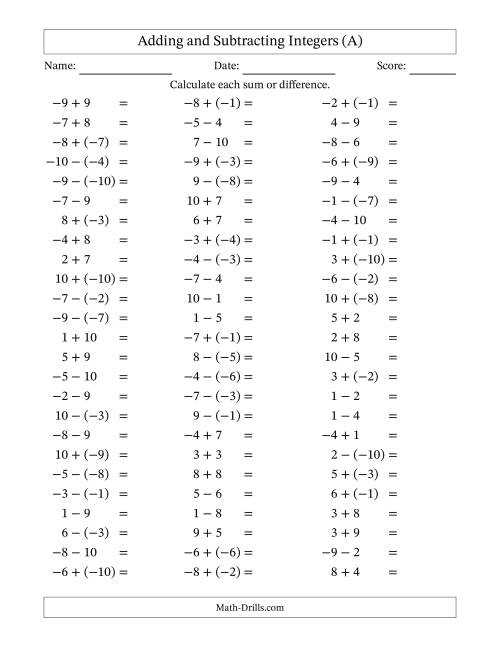adding and subtracting 10s worksheets