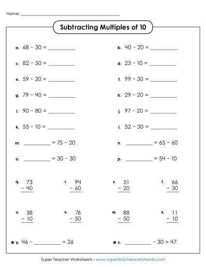 adding and subtracting 10s worksheets