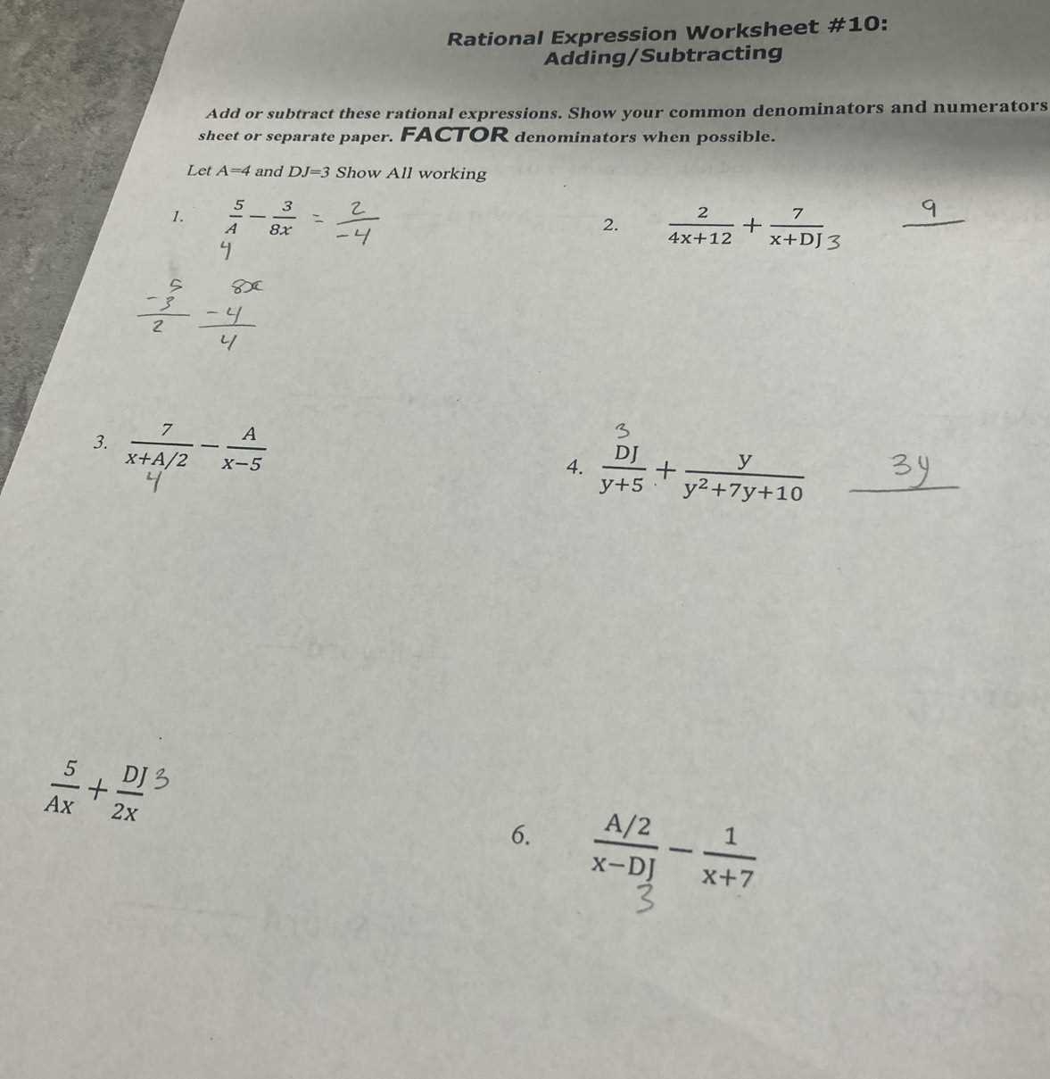 adding and subtracting expressions worksheet