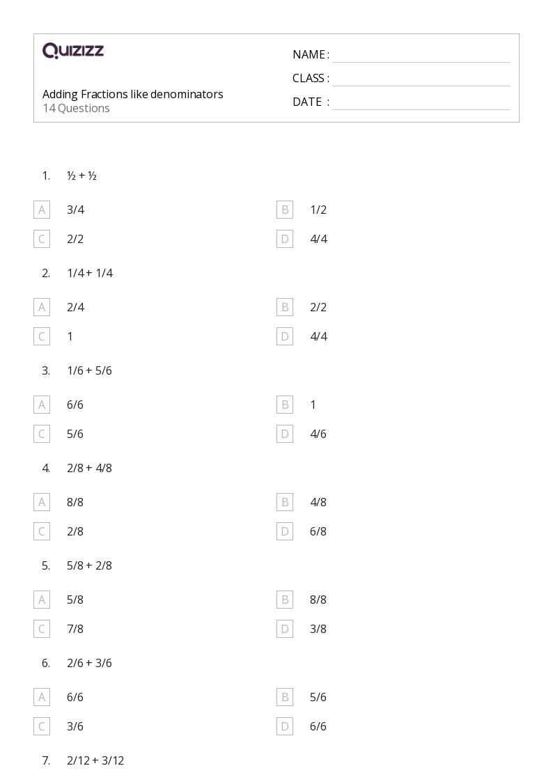 adding and subtracting fractions with like denominators worksheets