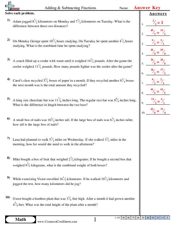 adding and subtracting fractions with same denominator worksheet