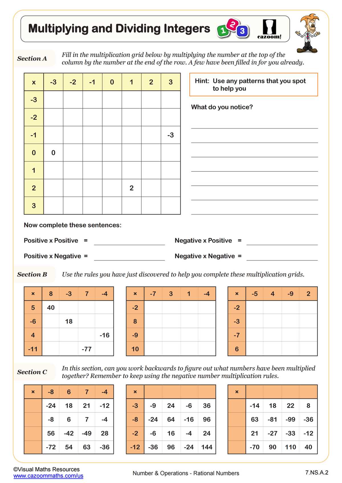 adding and subtracting integers 7th grade worksheet