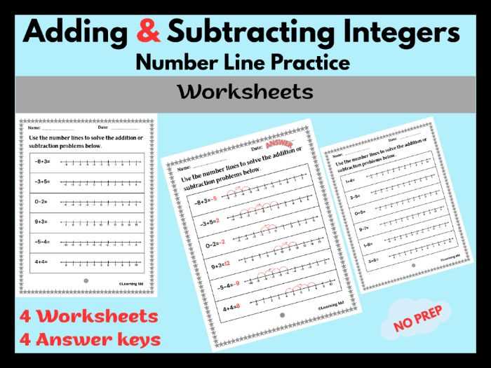 adding and subtracting integers with number line worksheet