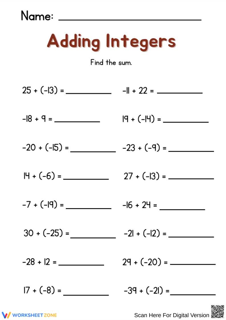 adding and subtracting integers worksheet 6th grade