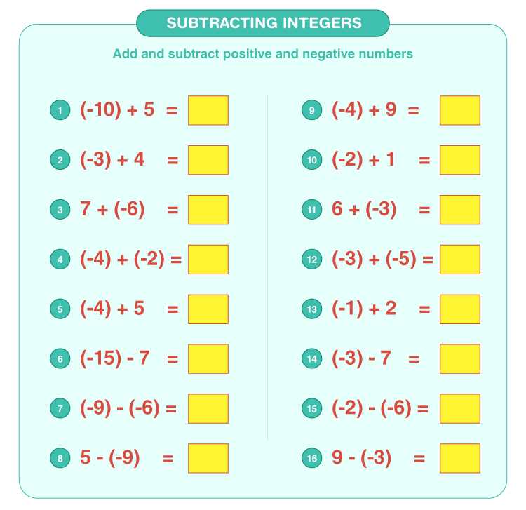 adding and subtracting integers worksheet grade 6