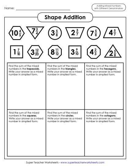adding and subtracting mixed numbers like denominators worksheet