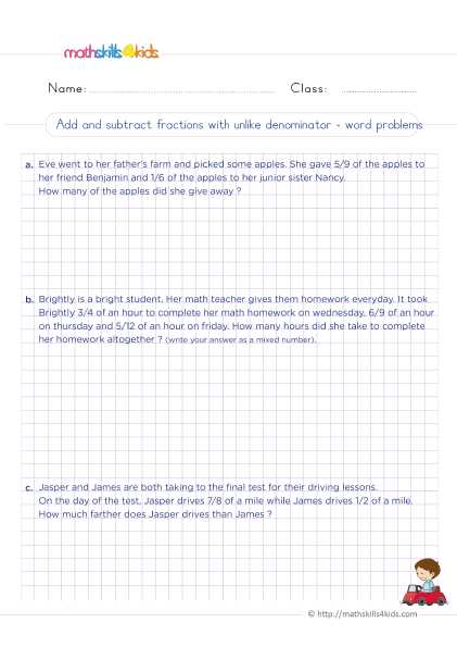 adding and subtracting mixed numbers worksheet with unlike denominators