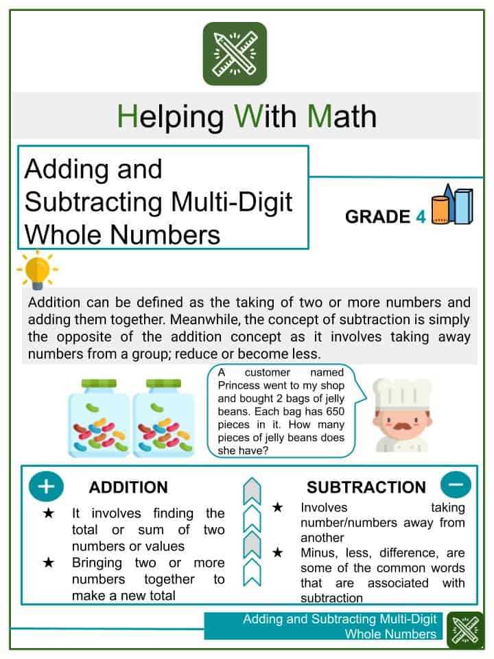 adding and subtracting whole numbers worksheet