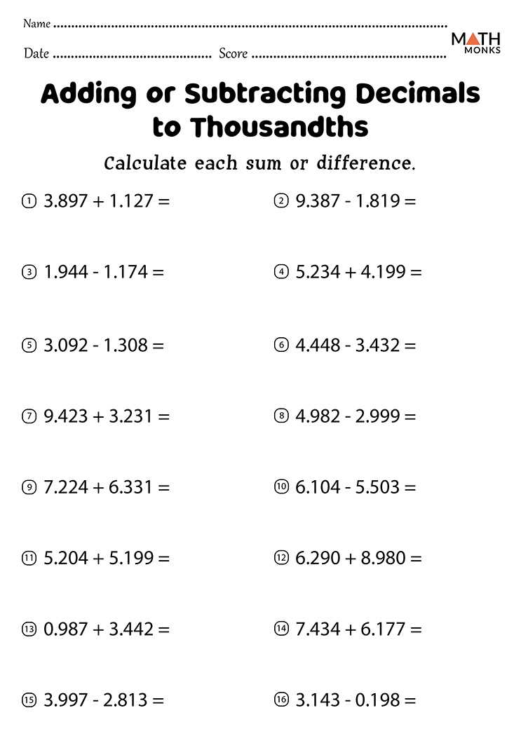 adding decimals and fractions worksheet