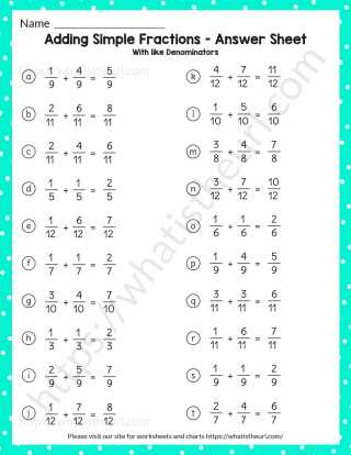 adding fractions with common denominators worksheets