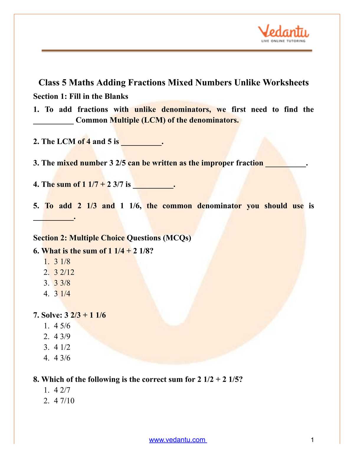 adding fractions with mixed numbers worksheet