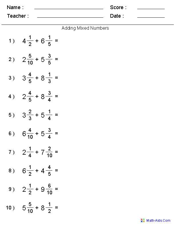 adding fractions worksheet