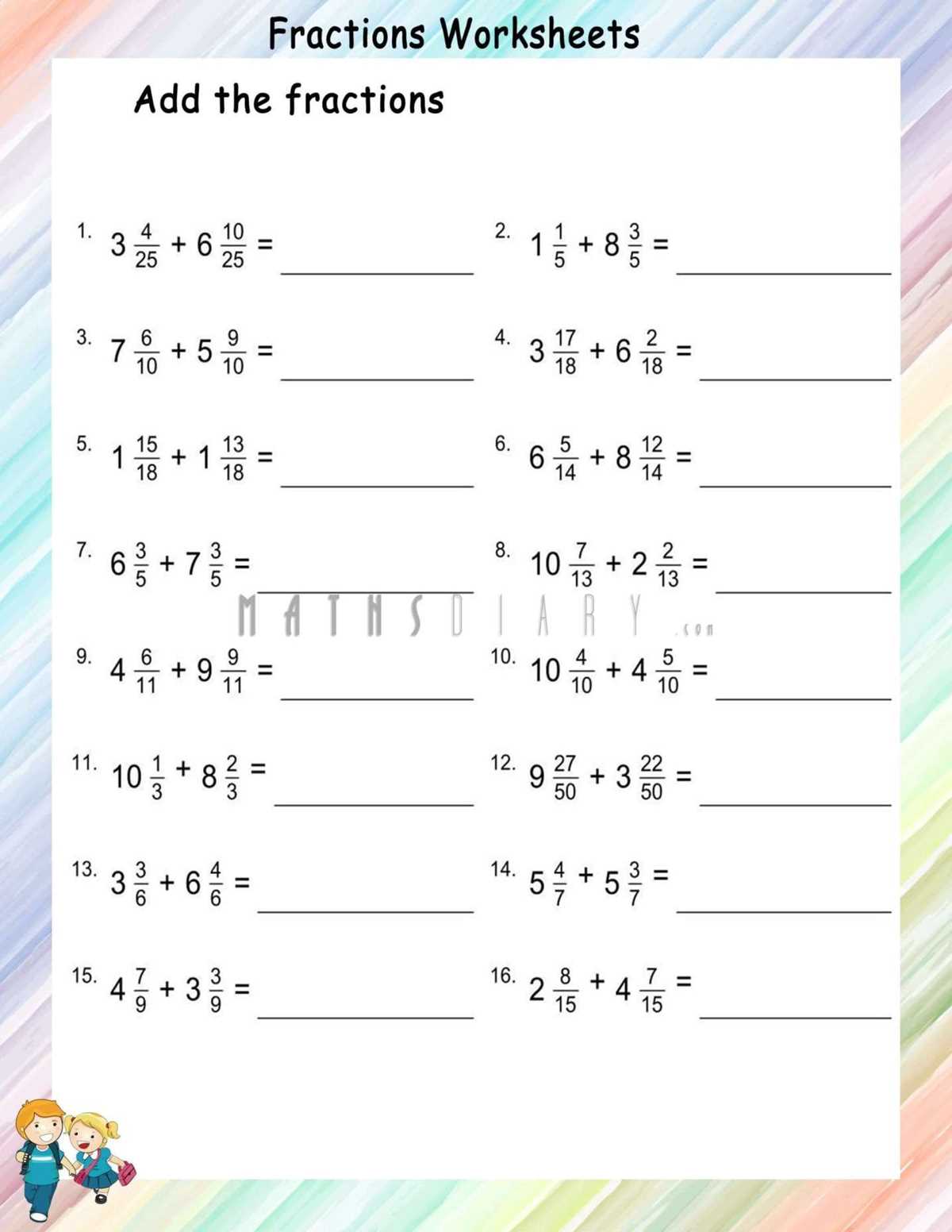 adding fractions worksheets with like denominators adding fractions worksheets with like denominators