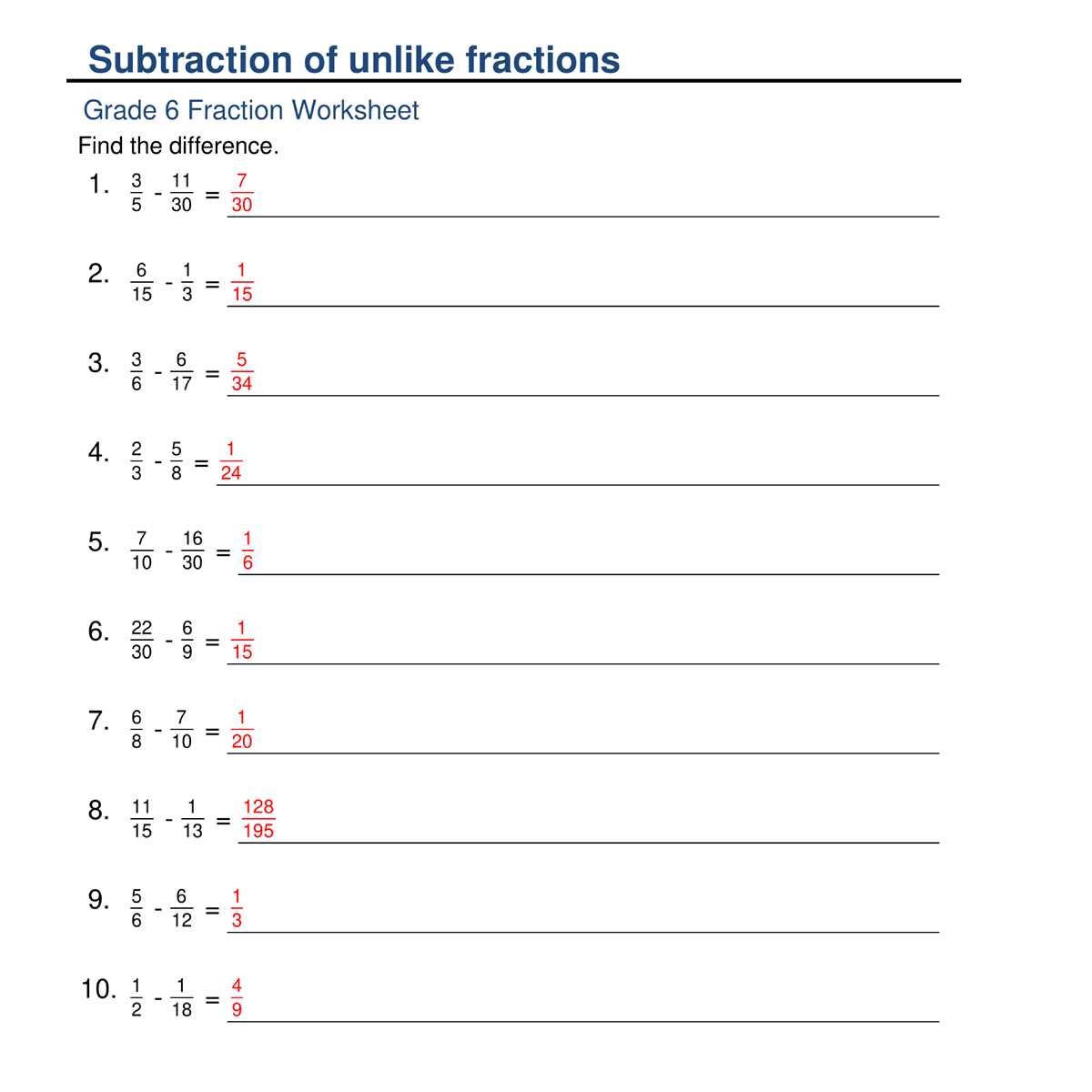 adding fractions year 6 worksheet