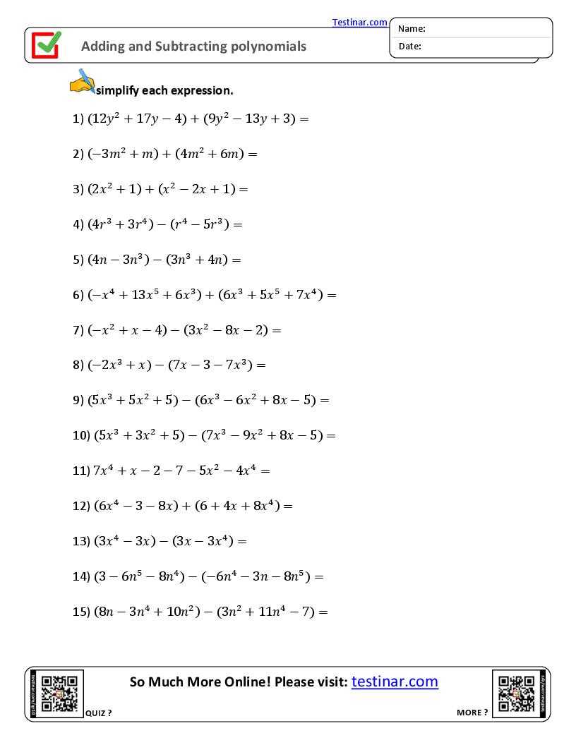 adding polynomials worksheet free