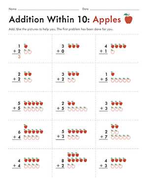 addition 1 10 worksheet