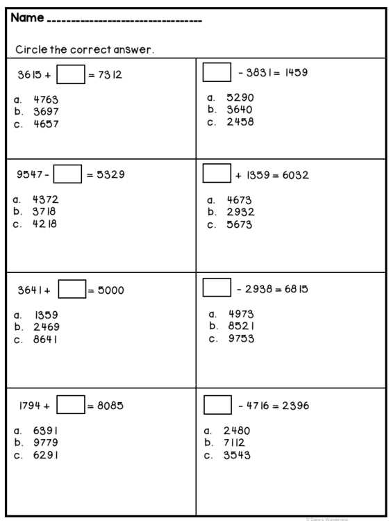 addition and subtraction 4 digit numbers worksheet