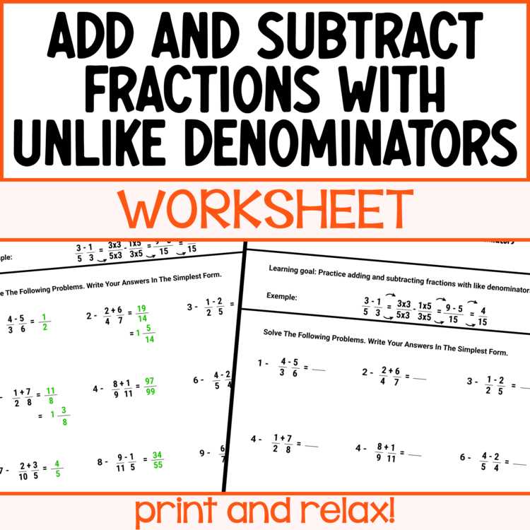 addition and subtraction fractions worksheet