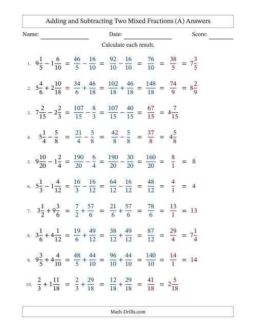 addition and subtraction fractions worksheet