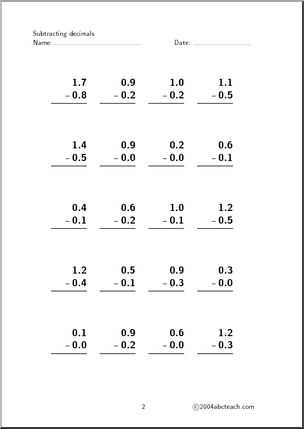 addition and subtraction with decimals worksheets free