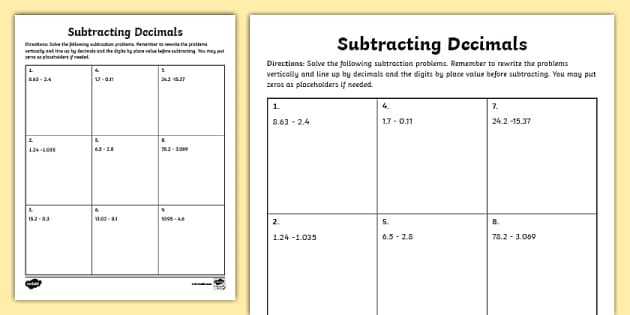 addition and subtraction with decimals worksheets free