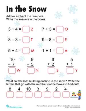 addition and subtraction within 10 worksheets