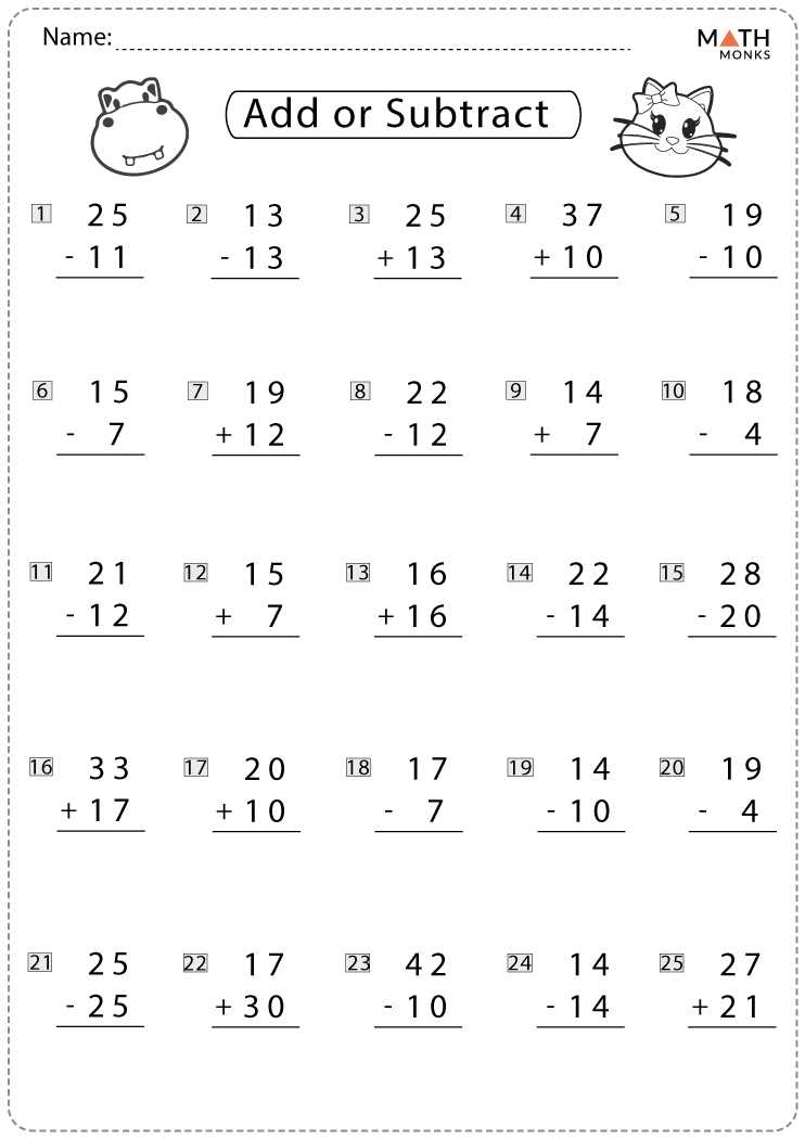 addition and subtraction worksheet for grade 2