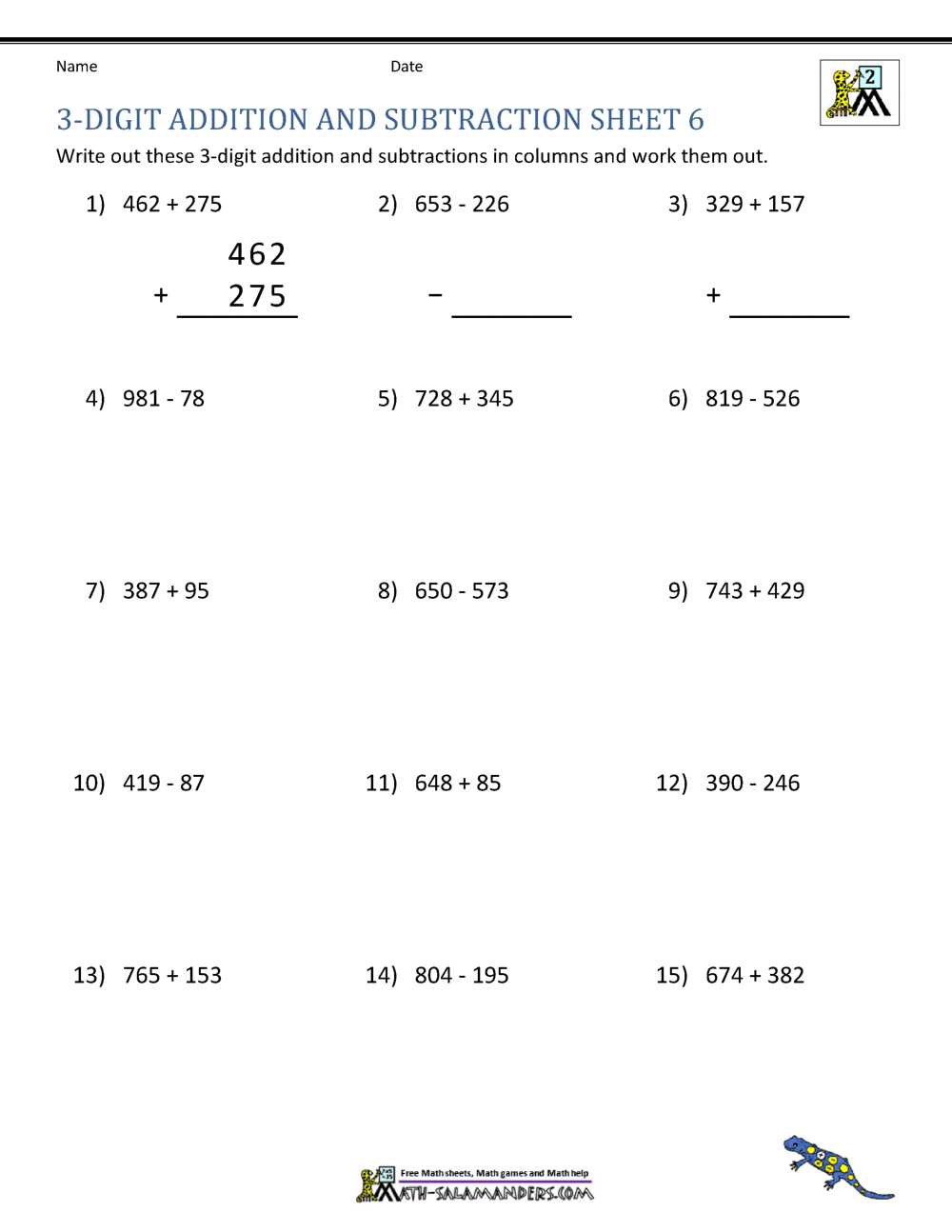 addition and subtraction year 3 worksheets
