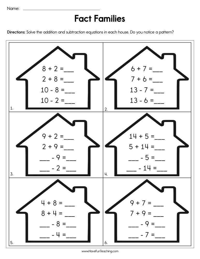 addition fact families worksheets free