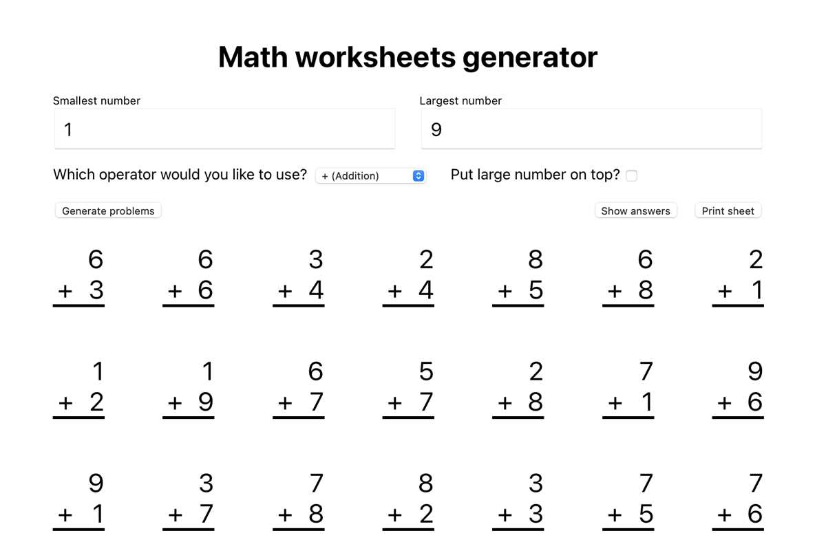 addition generator worksheet