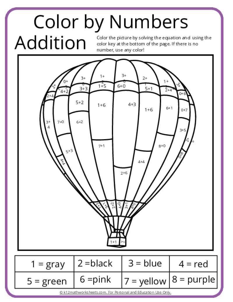 addition math coloring worksheets