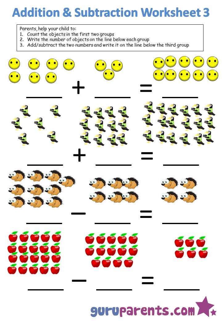 addition objects worksheets kindergarten