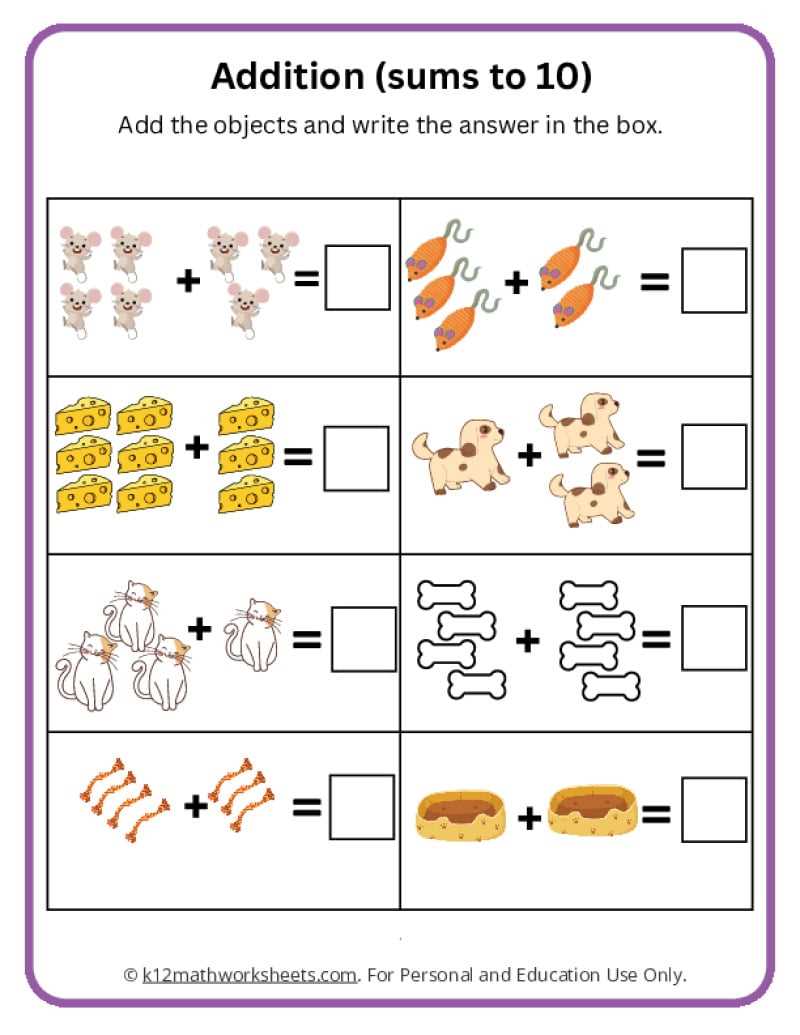 addition of objects worksheets