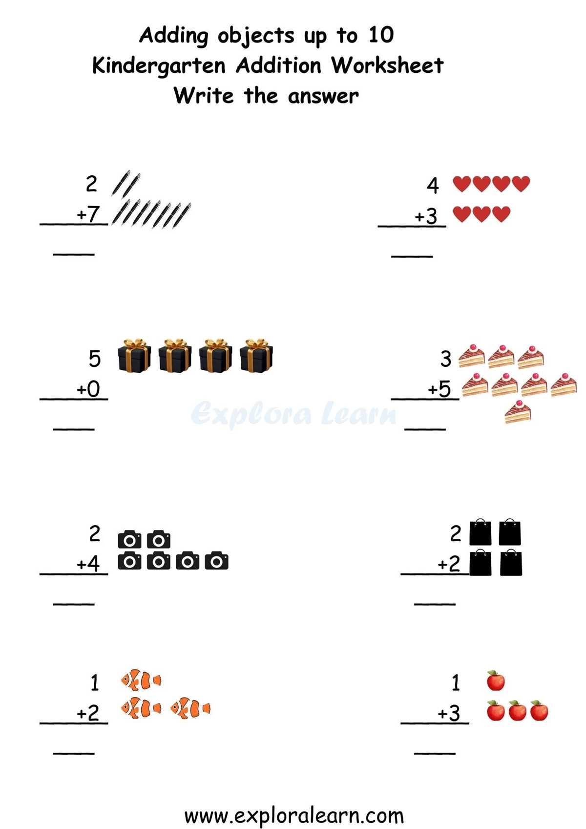 addition of objects worksheets