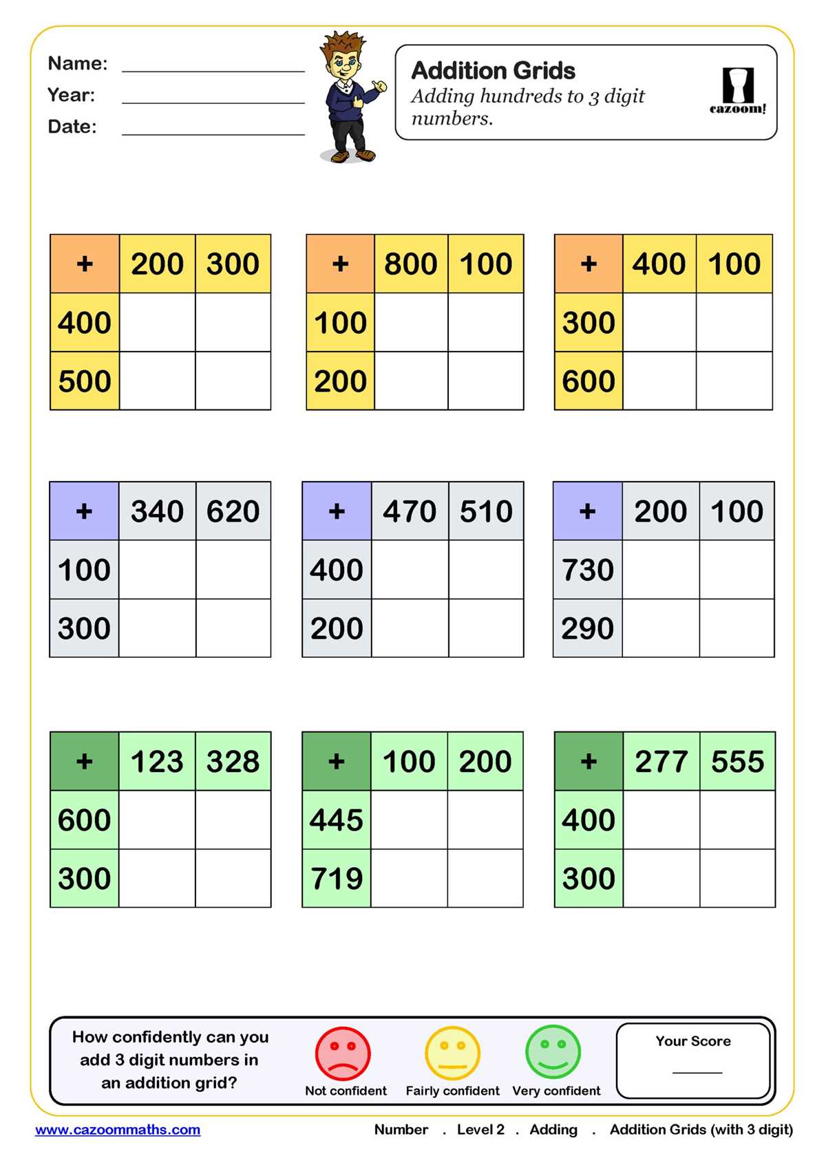 addition of three digit numbers worksheet