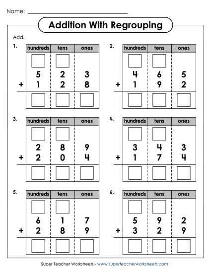 addition of three digit numbers worksheet