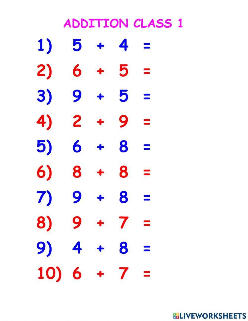 addition plus 1 worksheets