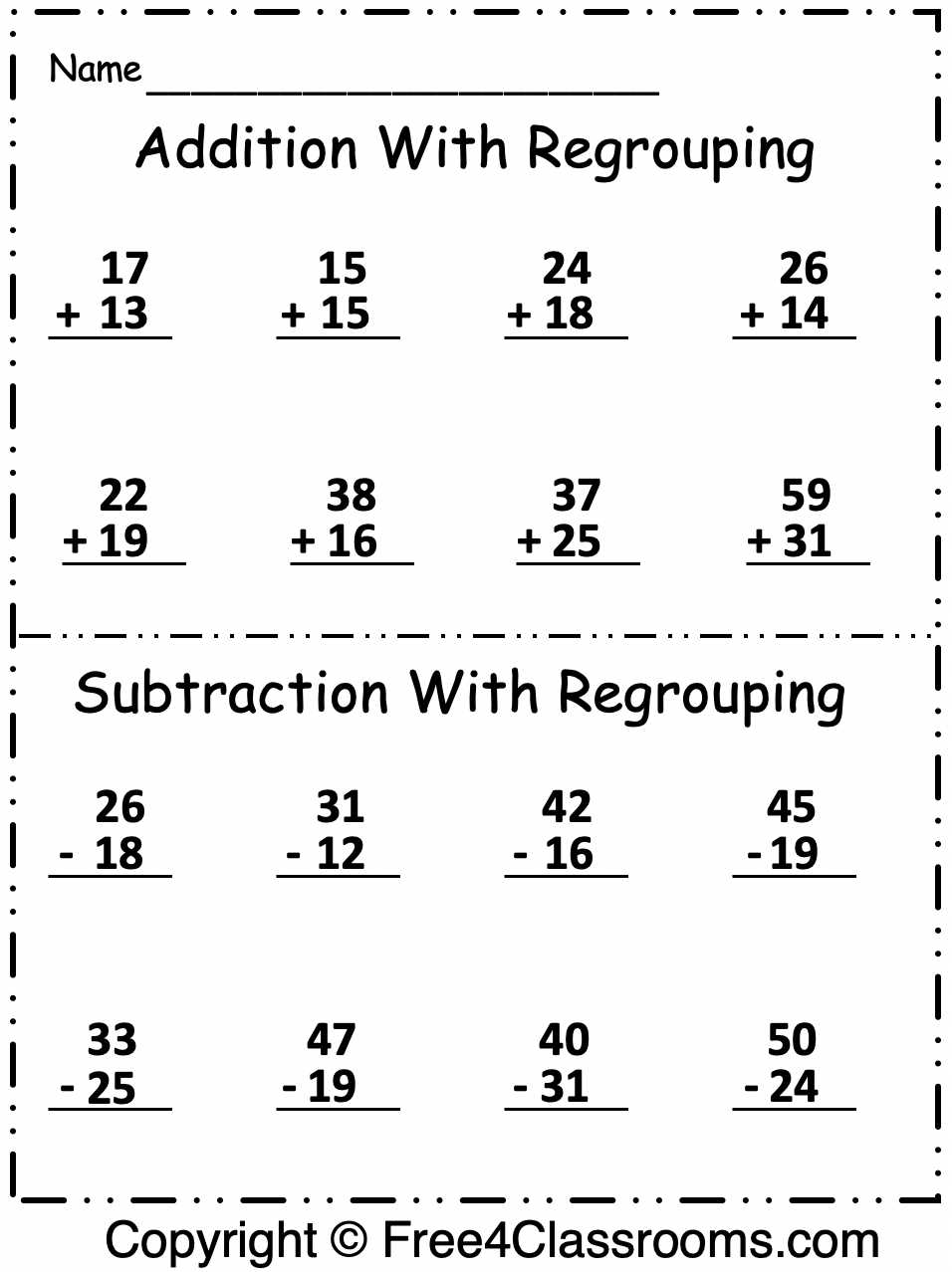 addition with regrouping worksheet
