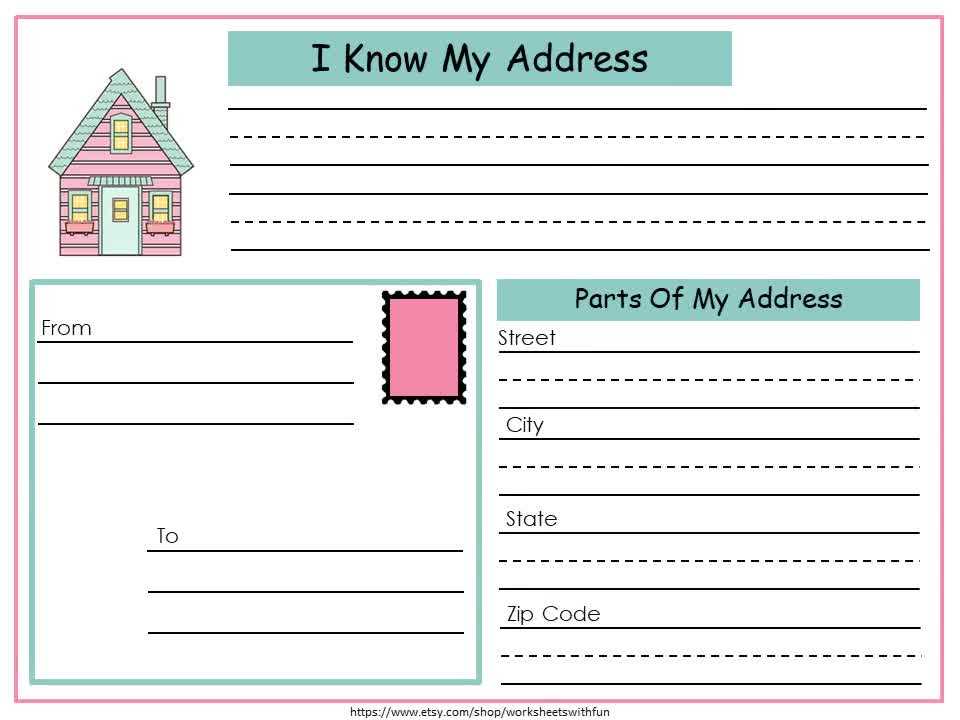 address worksheet for kids