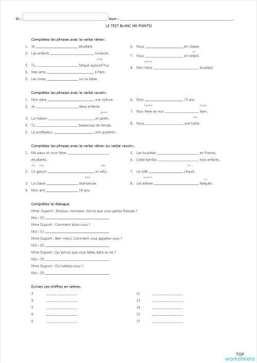 adjective possessive french worksheet