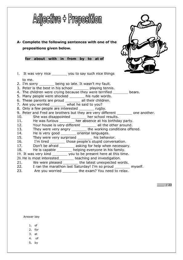 adjective preposition worksheet