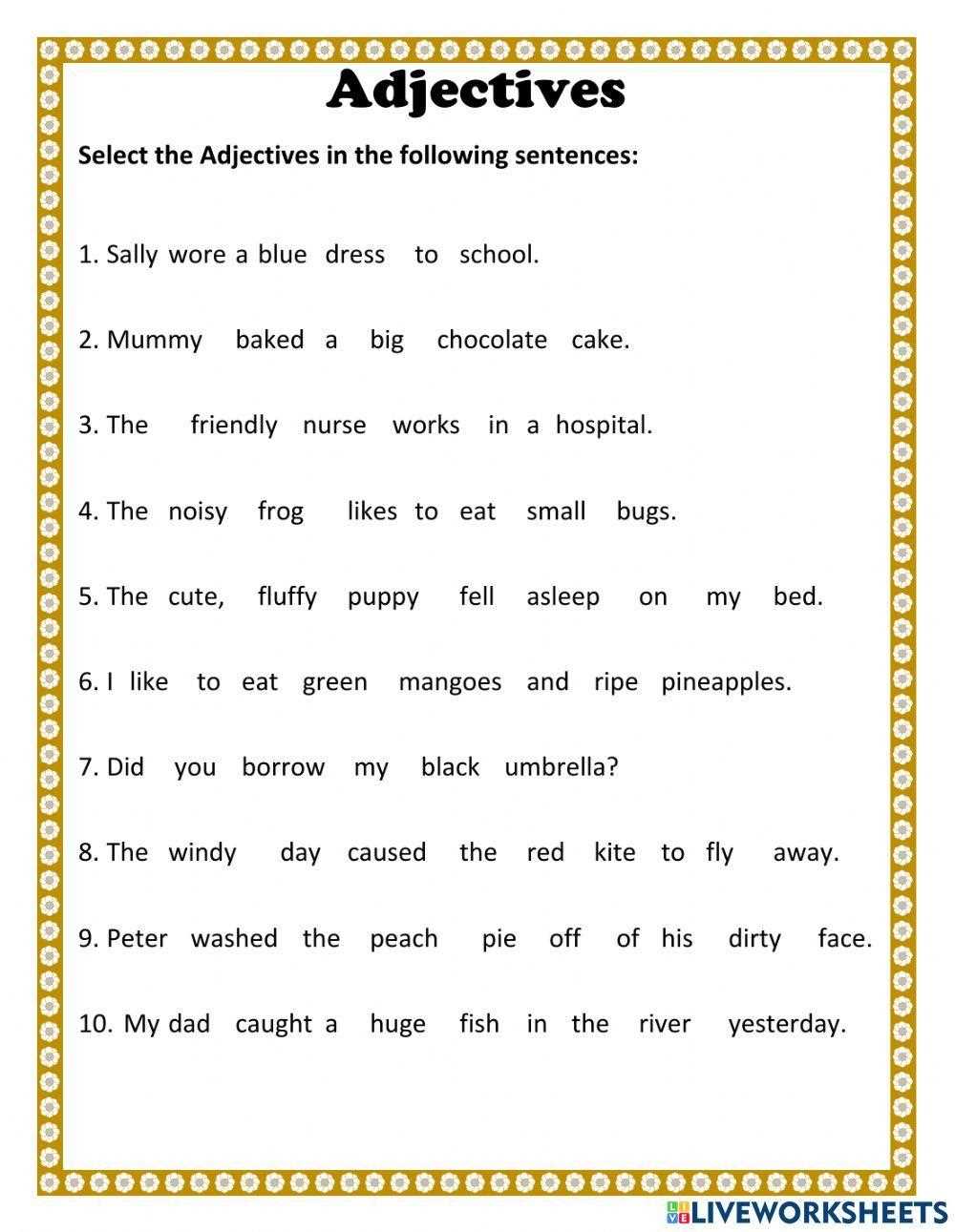 adjective worksheets for middle school