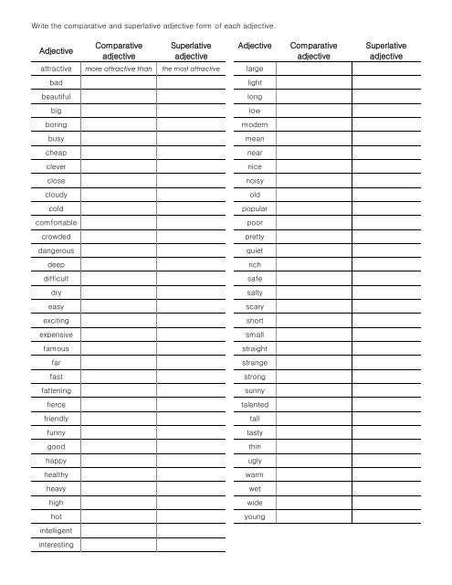 adjectives worksheet comparative superlative