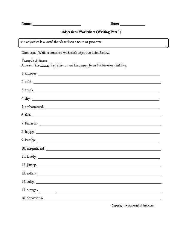 adjectives worksheet for primary